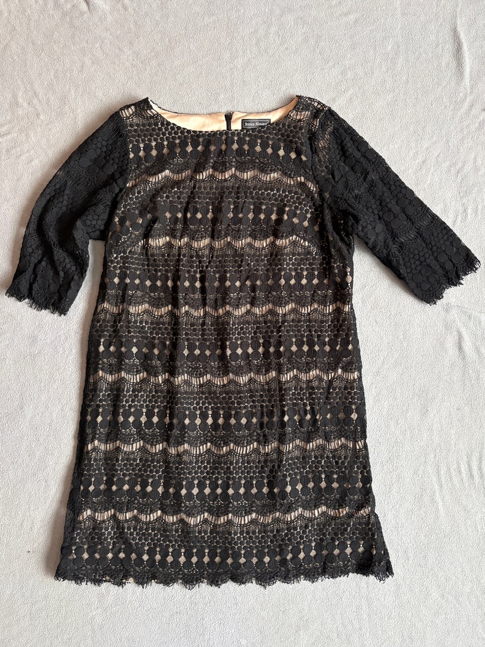 Jessica Howard Black Lace Dress with Nude Lining